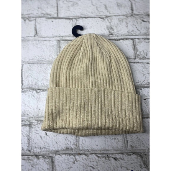 Adidas Women 4 INCH CUFF FOLD BEANIEALUMINA BEIGE/WHITE New With Tags - Picture 2 of 3